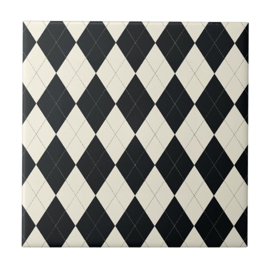 Black and White Argyle Tile Tegeltje (Voorkant)