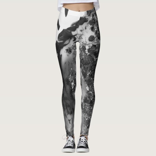 Black and white art texture painting legging pants (Voorkant)