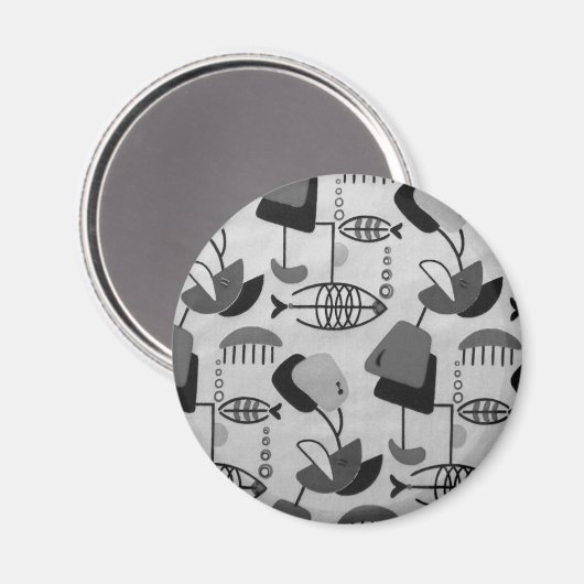 Black and White Atomic Pattern Round Magnet (Voorkant / Achterkant)