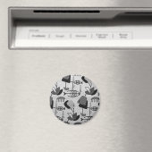 Black and White Atomic Pattern Round Magnet (Insitu (Vaatwasser))