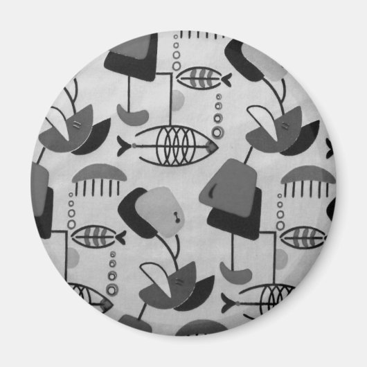Black and White Atomic Pattern Round Magnet (Voorkant)