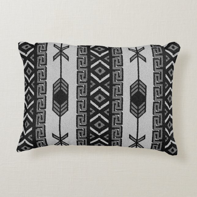 Black and White Aztec Pattern Southwest Tribal Decoratief Kussen (Achterkant)