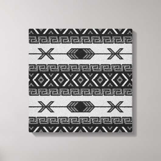 Black and White Aztec Pattern Southwest Wall Art Canvas Afdruk (Voorkant)