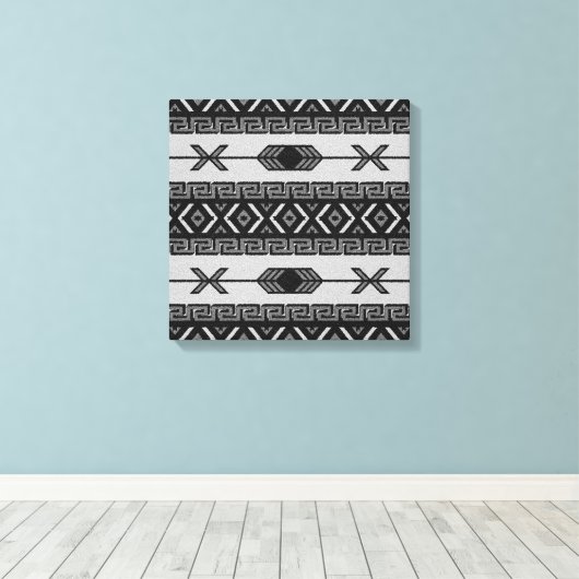 Black and White Aztec Pattern Southwest Wall Art Canvas Afdruk (Insitu (Houten vloer))