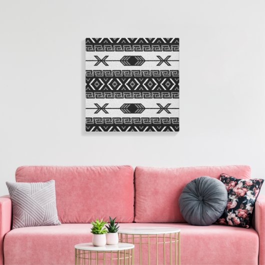 Black and White Aztec Pattern Southwest Wall Art Canvas Afdruk (Insitu (Woonkamer))