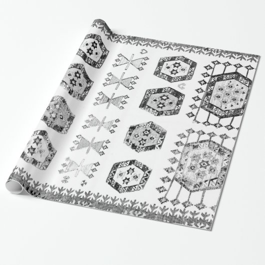 Black and White Aztec Shape Pattern Cadeaupapier (Uitgerold)