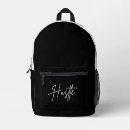 Black and White Backpack - Hustle Quote Bag Bedrukte Rugzak