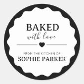 Black and White Baked With Love Scallop Sticker (Voorkant)