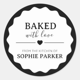 Black and White Baked With Love Scallop Sticker