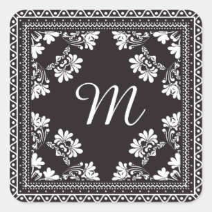 Black and White Bandanna Monogram Vierkante Sticker