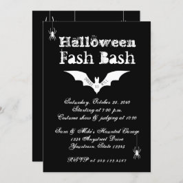 Black and White Bat Chic Crazy Halloween Party Kaart