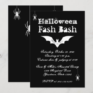 Black and White Bat Chic Crazy Halloween Party Kaart