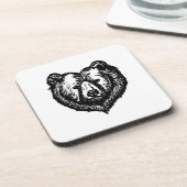 Black and White Bear's Face Ink Drawing Bier Onderzetter (Linkerzijde)