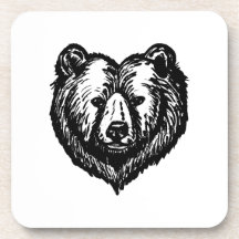 Black and White Bear's Face Ink Drawing