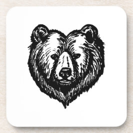 Black and White Bear's Face Ink Drawing Bier Onderzetter
