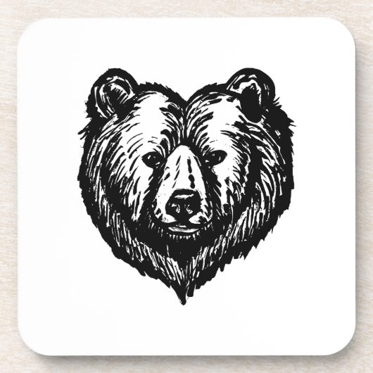 Black and White Bear's Face Ink Drawing Bier Onderzetter (Voorkant)