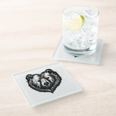 Black and White Bear's Face Ink Drawing Glazen Onderzetter (Schuin)