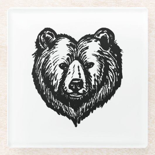 Black and White Bear's Face Ink Drawing Glazen Onderzetter (Voorkant)