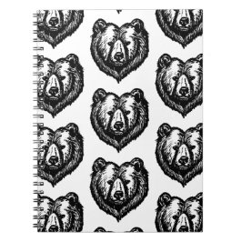 Black and White Bear's Face Ink Drawing Notitieboek