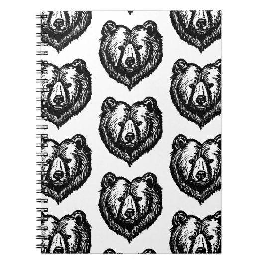 Black and White Bear's Face Ink Drawing Notitieboek (Voorkant)
