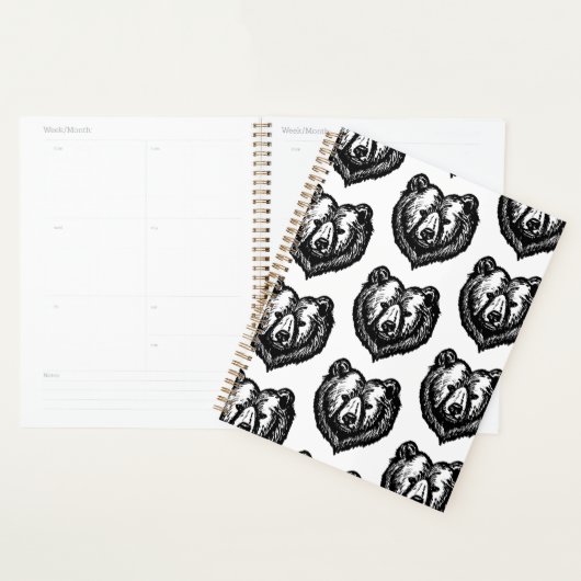 Black and White Bear's Face Ink Drawing Planner (Display)