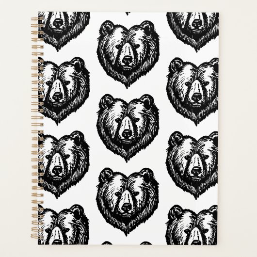 Black and White Bear's Face Ink Drawing Planner (Voorkant)