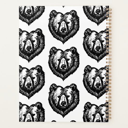 Black and White Bear's Face Ink Drawing Planner (Achterkant)