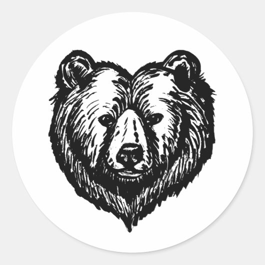 Black and White Bear's Face Ink Drawing Ronde Sticker (Voorkant)