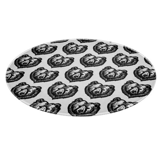 Black and White Bear's Face Ink Drawing Snijplank (Hoek)