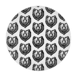 Black and White Bear's Face Ink Drawing Snijplank