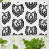 Black and White Bear's Face Ink Drawing Theedoek (Gevouwen)