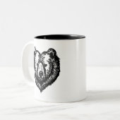 Black and White Bear's Face Ink Drawing Tweekleurige Koffiemok (Voorkant links)