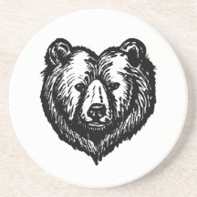 Black and White Bear's Face Ink Drawing