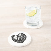 Black and White Bear's Face Ink Drawing Zandsteen Onderzetter (Zijkant)