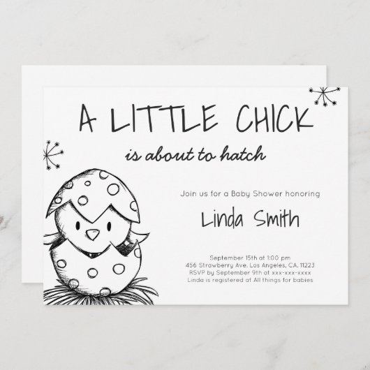 Black and White Bird Hatching Baby Shower Kaart (Voorkant / Achterkant)