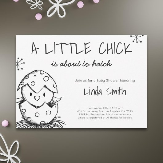 Black and White Bird Hatching Baby Shower Kaart