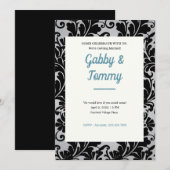 Black and White Black Damask Invitation Kaart (Voorkant / Achterkant)