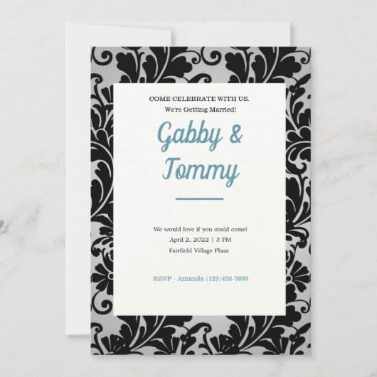 Black and White Black Damask Invitation Kaart (Voorkant)