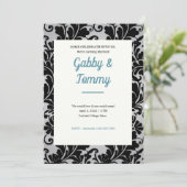 Black and White Black Damask Invitation Kaart (Staand voorkant)