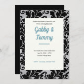 Black and White Black Damask Invitation Kaart (Voorkant / Achterkant)