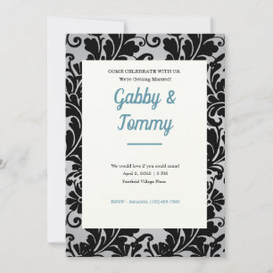 Black and White Black Damask Invitation Kaart