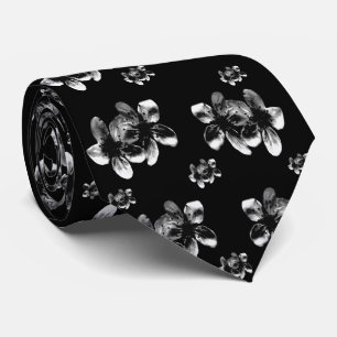 Black and White Blossom Pattern Stropdas