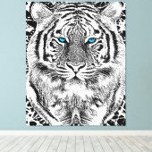 Black and White Blue Eyes Tiger Graphic Canvas Afdruk (Insitu (Houten vloer))