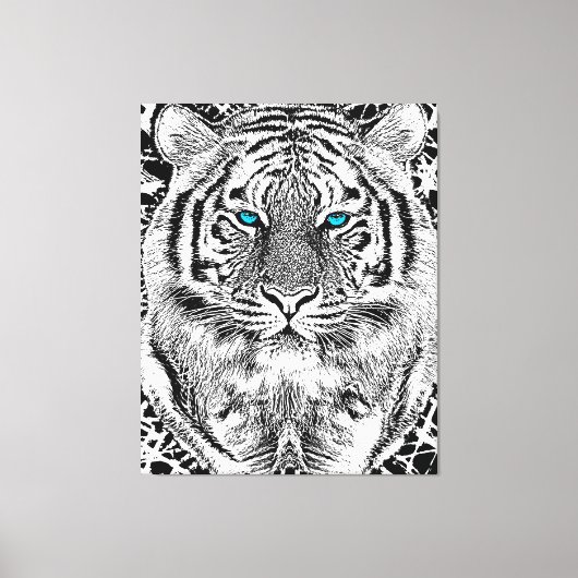 Black and White Blue Eyes Tiger Graphic Canvas Afdruk (Voorkant)