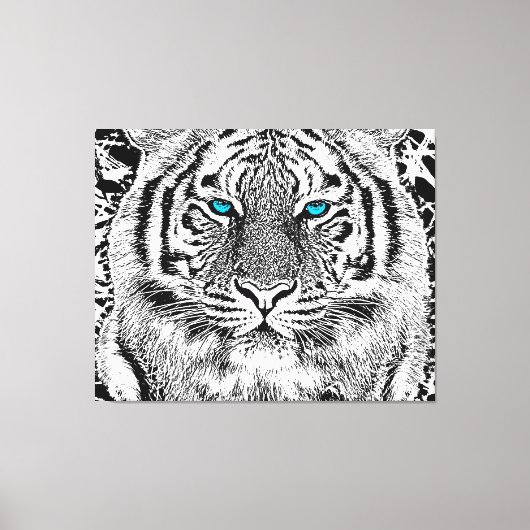 Black and White Blue Eyes Tiger Graphic Canvas Afdruk (Voorkant)