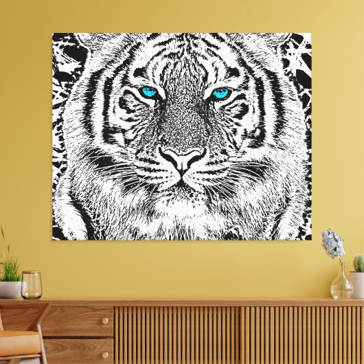 Black and White Blue Eyes Tiger Graphic Canvas Afdruk (Insitu (Woonkamer))