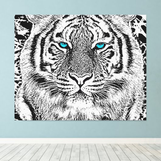 Black and White Blue Eyes Tiger Graphic Canvas Afdruk (Insitu (Houten vloer))