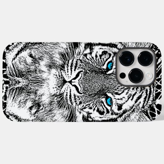 Black and White Blue Eyes Tiger Graphic Case-Mate iPhone Case (Achterkant (horizontaal))