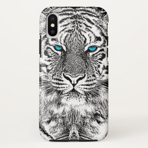 Black and White Blue Eyes Tiger Graphic iPhone XS Hoesje