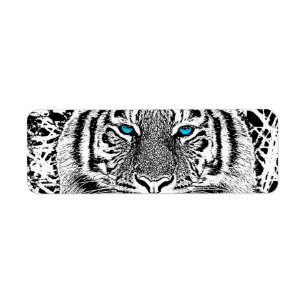 Black and White Blue Eyes Tiger Graphic Etiket